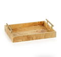 Leiden Burl Wood Rectangular Tray with Gold Handles