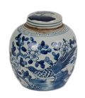 Blue and White Bird and Flower Jar
